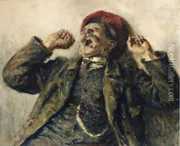 A Man Yawning Oil Painting - Heinrich Rettig