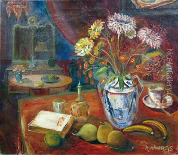 Vue D'interieur Au Vase De Fleurs Oil Painting - Karel Wouters