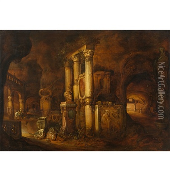 Romische Grotte Mit Antiken Saulen Oil Painting - Charles Cornelisz de Hooch