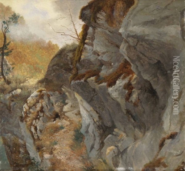 Sentier Sur Une Falaise Oil Painting - Alexandre Calame