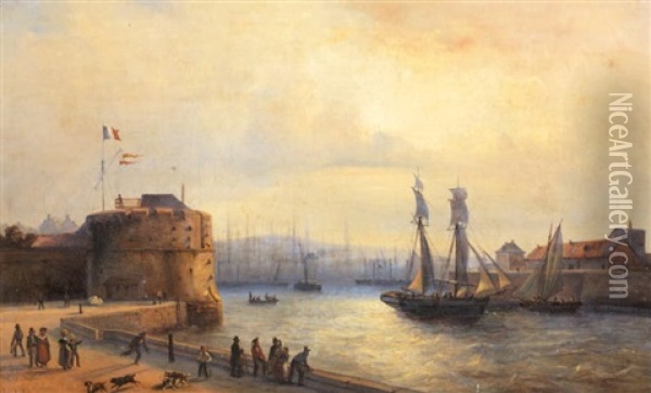 Entree Du Port Du Havre Oil Painting - Jean-Marie-Auguste Jugelet