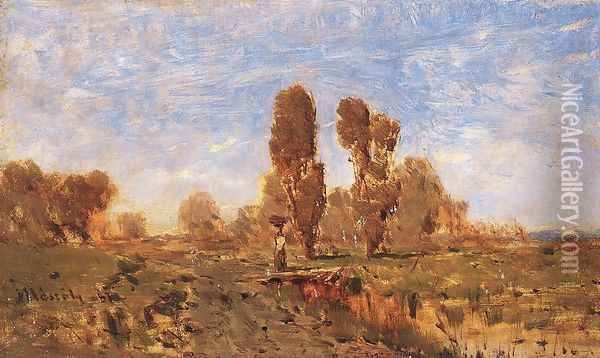 Study of a Landscape 1872 Oil Painting - Geza Meszoly