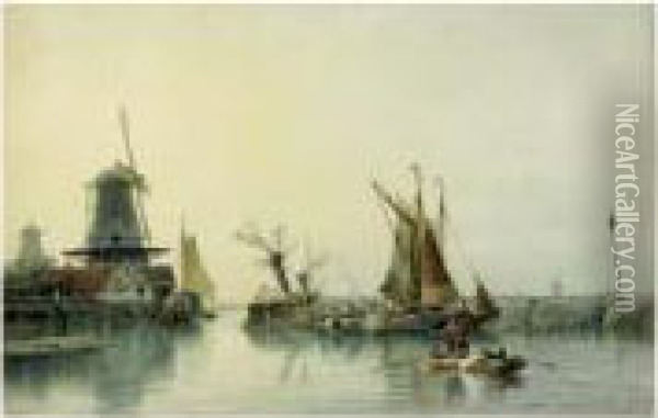 Scene De Peche Sur Le Canal Oil Painting - Count Alexandre Thomas Francia