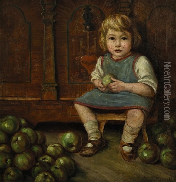 Kleines Madchen Mit Apfeln Oil Painting - Ferdinand Mirwald