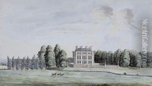 View Of Cound Hall, Cound, Shropshire Oil Painting - Moses Griffiths