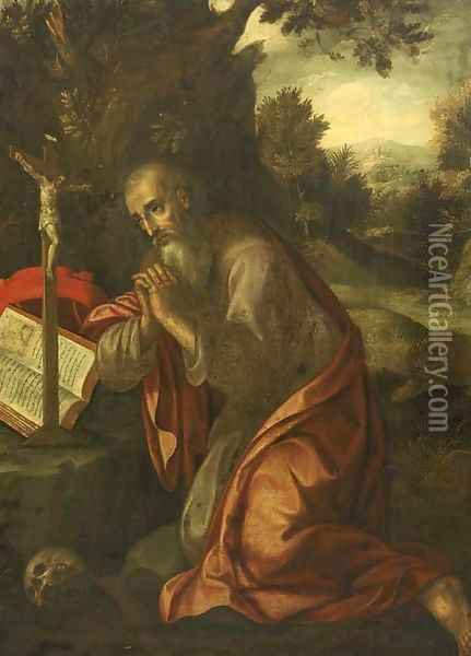 The penitent Saint Jerome Oil Painting - Maerten De Vos