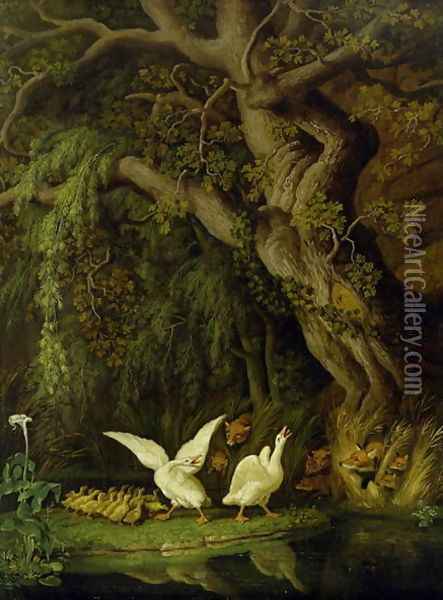 Foxes and Geese Oil Painting - Johann Heinrich The Elder Tischbein