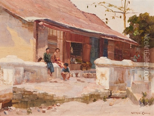 Balinese Village Oil Painting - Alfred Coffey