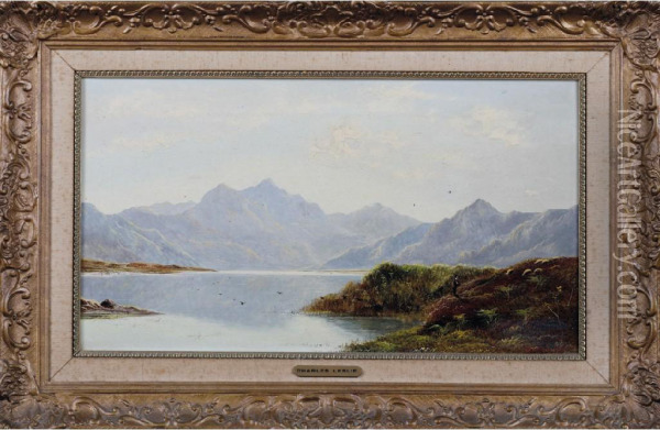 A Loch Scene With Mountains Beyond Oil Painting - Charles Leslie