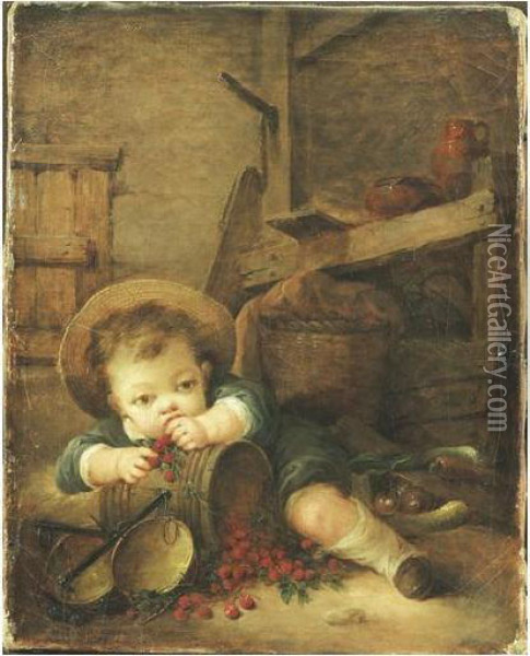 Jeune Garcon Mangeant Des Cerises Oil Painting - Francois Cotibert