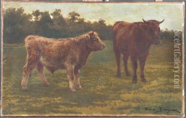 Taureau Et Vache Au Pre Oil Painting - Rosa Bonheur