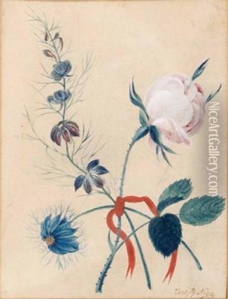 Blumenstudie Mit Rose Oil Painting - Joseph Nigg
