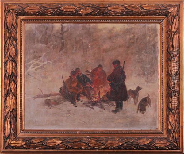 Mysliwi Przy Ognisku Oil Painting - Ignacy (Czeslaw Wasilewski) Zygmuntowicz