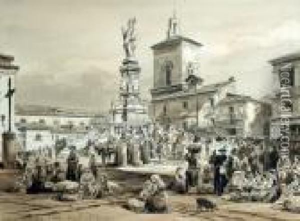 Piazza Di Benevento Oil Painting - Achille Vianelli