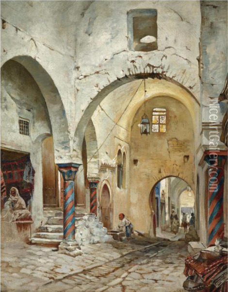 The Souk Des Etoffes, Tunis Oil Painting - Rudolph Gustav Muller