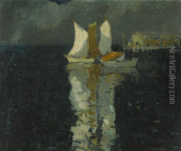 Three Sails Reflected Oil Painting - Thomas Lorraine Hunt
