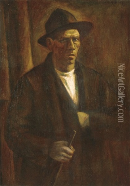 Self Portrait With A Crosier Oil Painting - Dezsoe Czigany