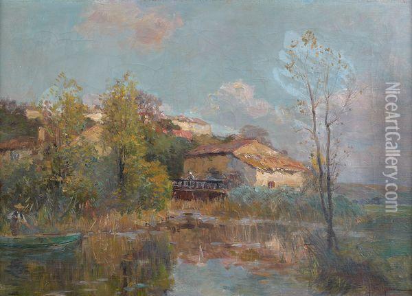 Village En Bord De Riviere Oil Painting - Edmond Marie Petitjean