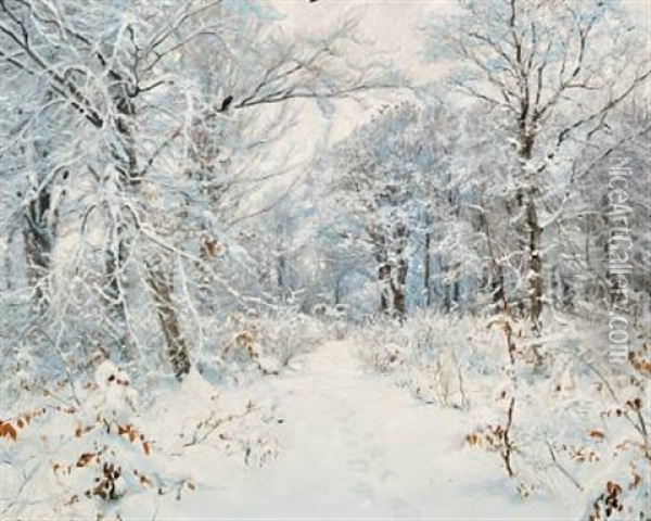 A Winter Day In The Forest With Newly-fallen Snow Oil Painting - Hans Andersen Brendekilde