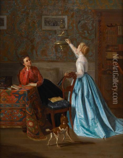 Les Jeunes Femmes Et L'oiseau Oil Painting - D. Stevens