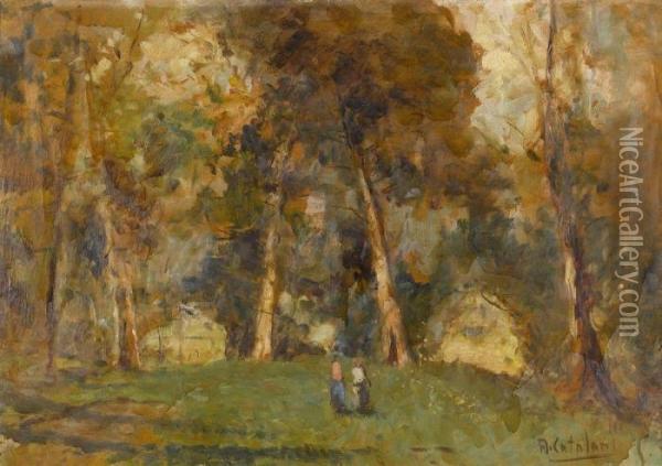Herbstliche Waldlichtung Mit Zwei Frauen Oil Painting - Alessandro Catalani