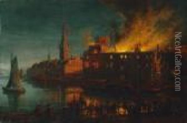 Der Brand Des Dusseldorfer Schlosses In Der Nacht Vom 19. Auf Den 20. Marz 1872 Oil Painting - August Von Wille
