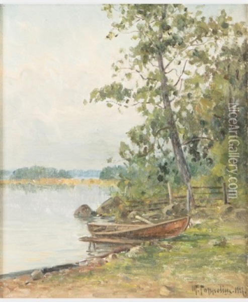 Lake Landscape Oil Painting - Woldemar Toppelius