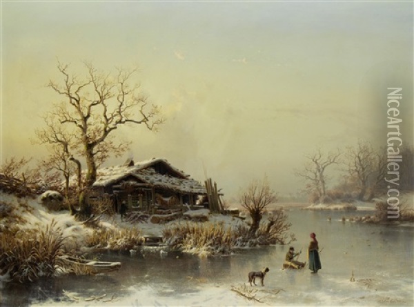 Winter Scene Oil Painting - Johannes Bartholomaeus Duntze