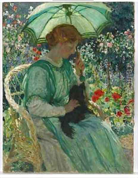 The Green Parasol Oil Painting - Emanuel Phillips Fox
