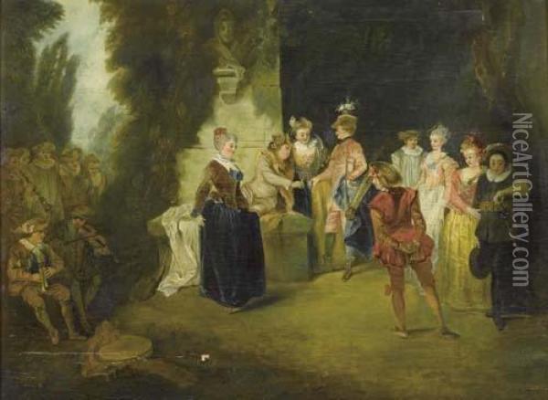 Franzosische Komodie. Oil Painting - Watteau, Jean Antoine