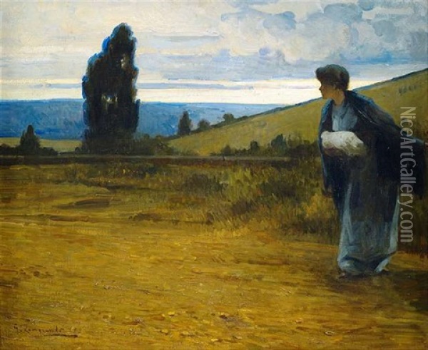 Junge Frau In Fruhabendlicher Landschaft Oil Painting - Giovanni Zangrando