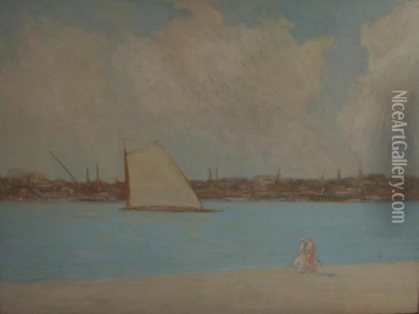 An Arabian Waterfront Oil Painting - Joseph Vickers De Ville