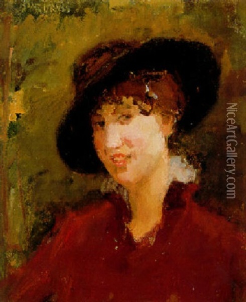 Portret Van Een Jonge Vrouw Met Hoed Oil Painting - Isaac Israels