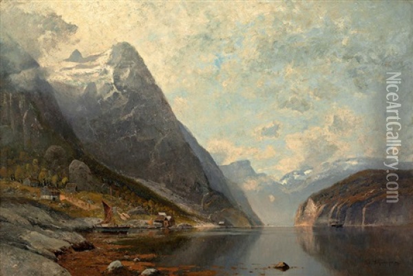 Sognefjord Oil Painting - Adolf Gustav Schweitzer