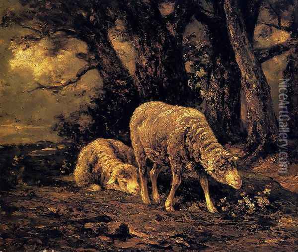 Sheep In A Forest Oil Painting - Charles Emile Jacque
