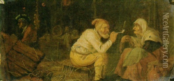 A Boor Smoking In A Barn Oil Painting - Pieter Jansz Quast