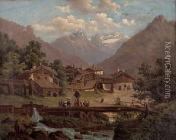 Dorf Vulpmes Im Stubaitale,tirol Oil Painting - Melchior Fritsch