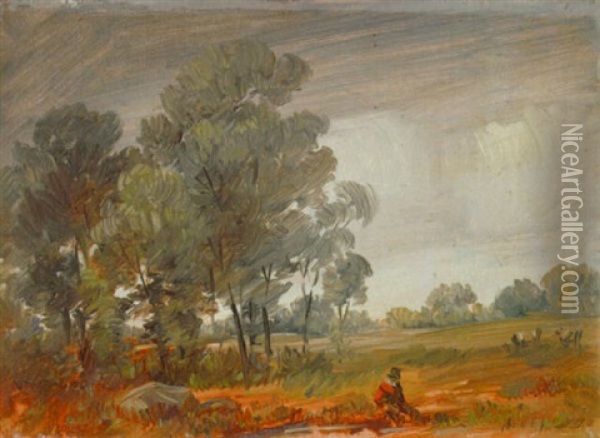 Herbstliche Landschaft Mit Grosser Baumgruppe Oil Painting - Wilhelm Busch