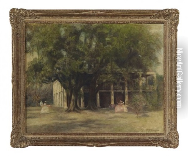 Three Oaks Plantation Oil Painting - C. Bennette Moore
