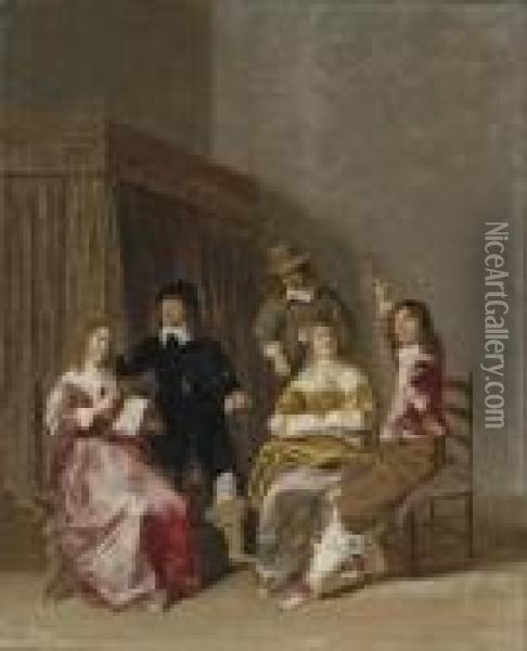 A Merry Company Making Music In An Interior Oil Painting - Dirck Hals