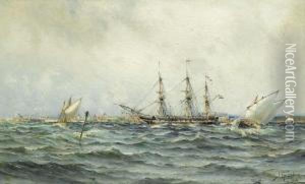 Shipping Off The Coast Oil Painting - Af Herman Sillen