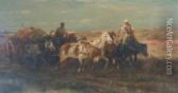 Bringing In The Hay Oil Painting - Adolf Schreyer