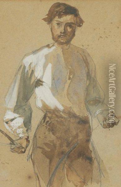 Portrait D'un Tailleur (autoportrait ?) Oil Painting - Isidore Alexandre Augustin Pils