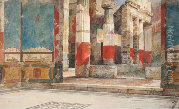 Interno Pompeiano Oil Painting - Luigi Bazzani