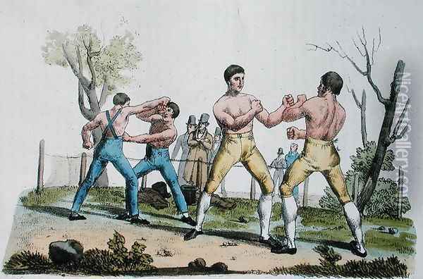 Boxing in England, illustration from Costume Antico e Moderno by Giulio Ferrario, published in Milan 1819 Oil Painting - Vittorio Raineri