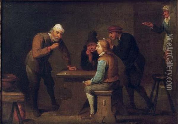 Peasants Gambling And Smoking In An Inn Oil Painting - David The Younger Teniers