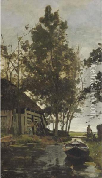 A Shed By A Canal Oil Painting - Willem Bastiaan Tholen