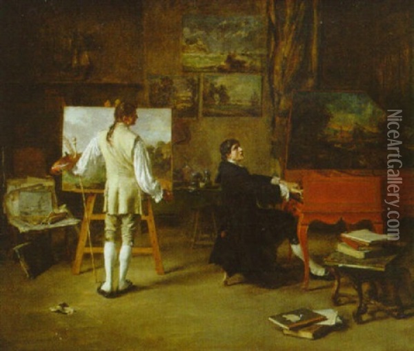 The Artist's Studio Oil Painting - Lucien Alphonse Gros