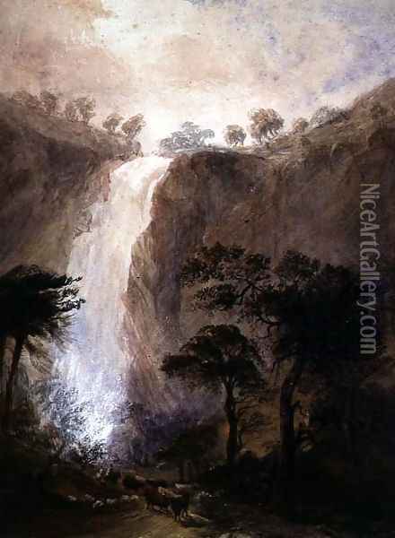 View of a Waterfall, c.1820 Oil Painting - Joshua Wallis
