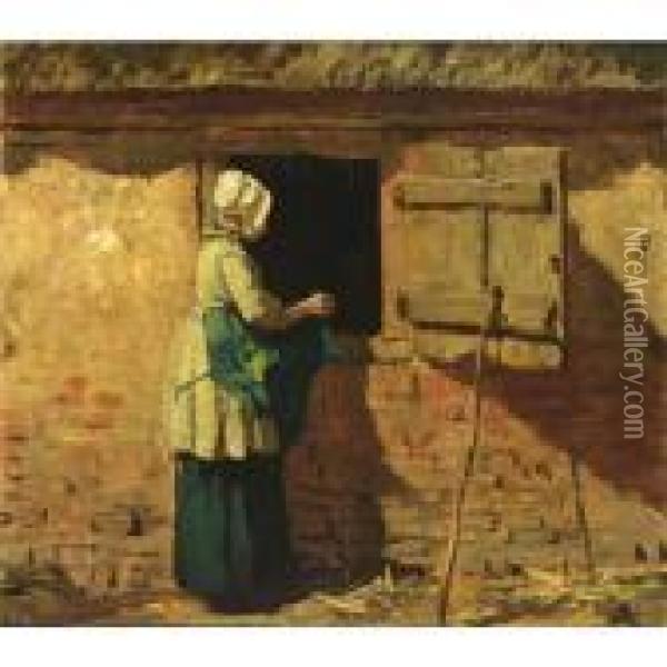 A Peasant Woman By A Barn Oil Painting - Anton Mauve